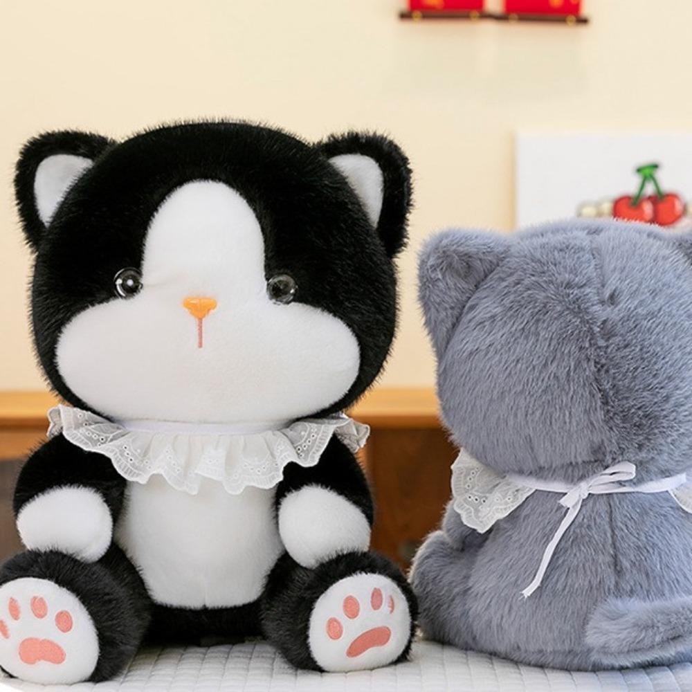 Fluffy Cat Plush Doll Lace Scarf Cat Stuffed Toy Kawaii Cat Baby Doll  Birthday