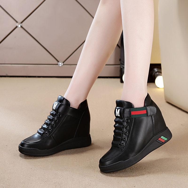 Большие размеры женские кроссовки на платформе с увеличенной высотой и толстой подошвой, ботильоны на танкетке
