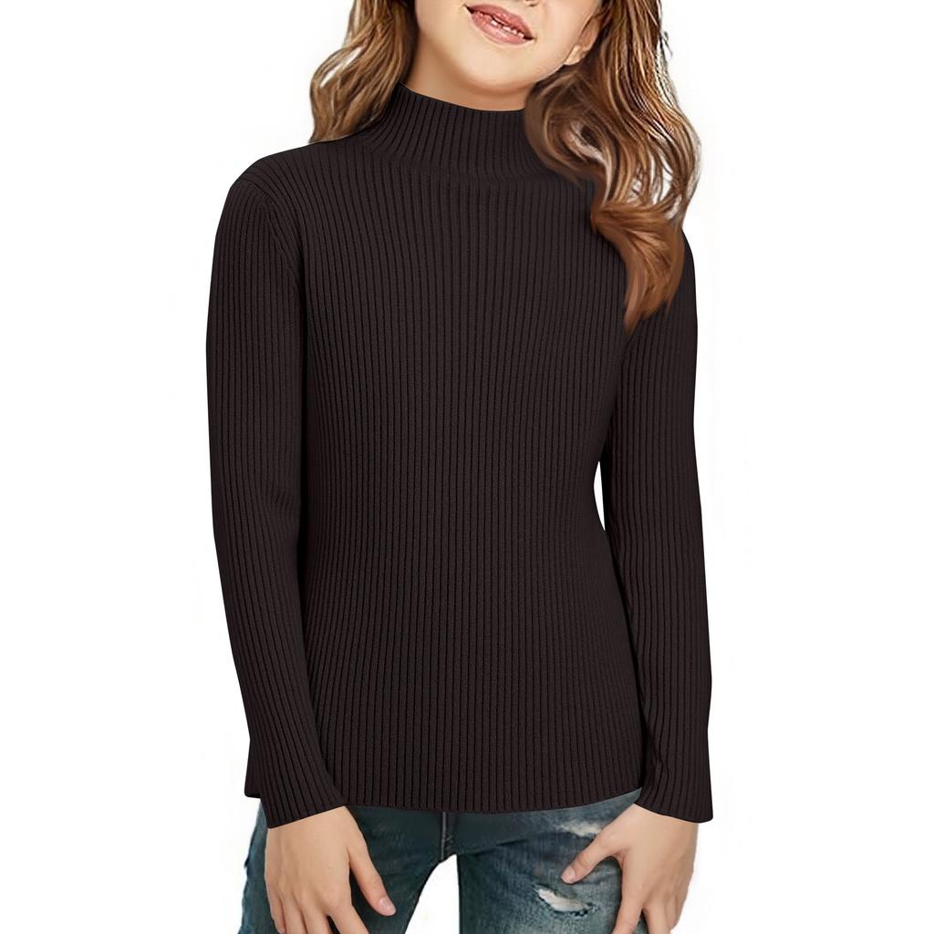 Детская модная и повседневная базовая трикотажная футболка с длинным рукавом и полувысоким воротником