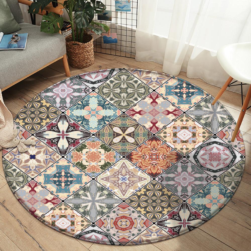 Mandala Floral Rug Children 'S Room Home Decoration Mats Round Carpet Living Room Anti -Slip Washable Carpet Computer Chairs Mat