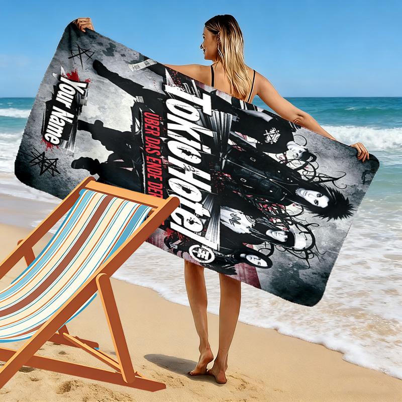 Name Custom Tokio Hotel Print Beach Towel, Large Soft Quick Dry Towel for Beach Camping Swimming