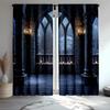 2 шт. Готские Фэнтези Шторы - Завораживающий Дизайн с Полнолунием, Птицами и Замковым Балконом с Горящими Свечами - Полиэстеровые Шторы для