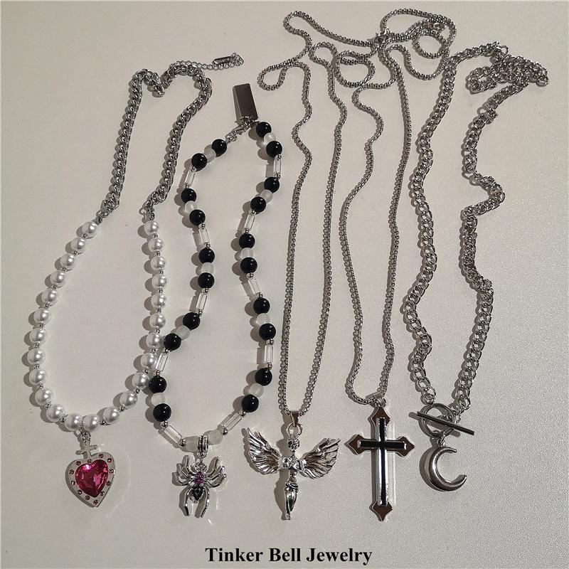 Винтажное ожерелье-чокер с жемчугом, любовью, бабочкой, пауком, ожерелье для мужчин и женщин, готическое ожерелье в стиле хип-хоп с крестом и луной, длинные ювелирные изделия на Хэллоуин