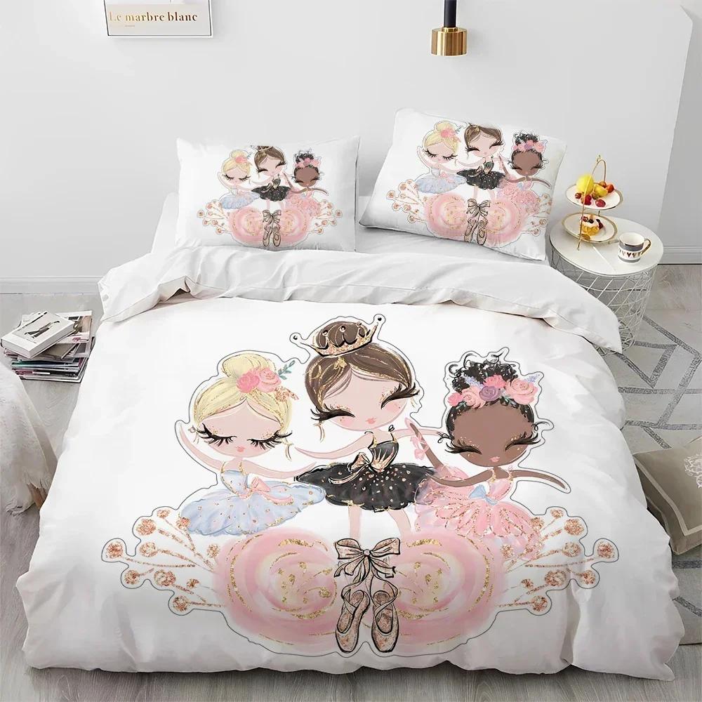 Cartoon Cute Ballet Girl Ballerina Comfortable Duvet Quilt Cover Pillowcase Bedding Set Children Bedroom Decoration Home Textile
