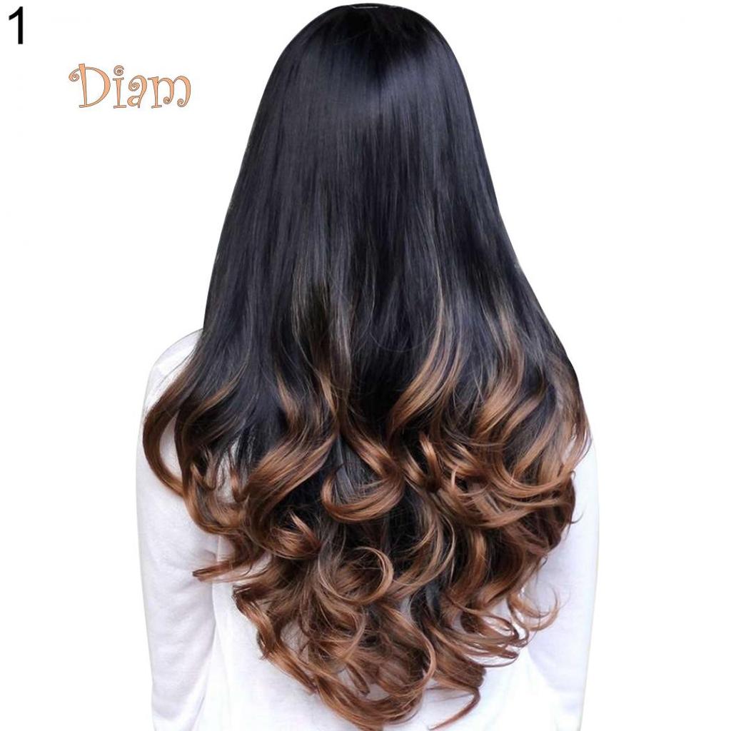 Tenfyer Женский Длинный Кудрявый Волнистый Градиентный Цвет Омбре Три Четверти Полный Парик Волос