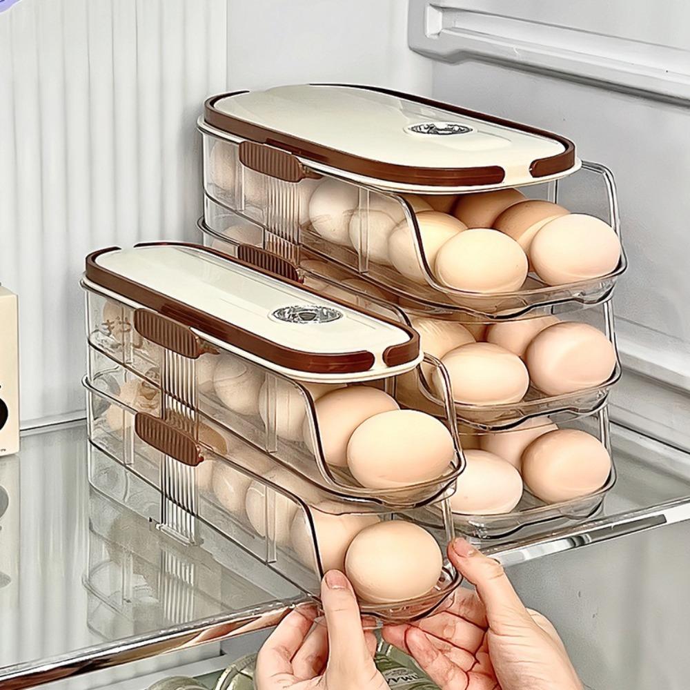 Household Automatic Scrolling Egg Rack Holder Refrigerator Organizer Kitchen Dedicated