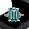 Элегантное кольцо с зеленым турмалином и бриллиантами - Серебро S925, квадратный драгоценный камень 10x14 мм