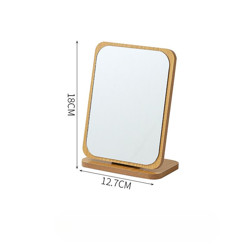 Wooden Makeup Mirror Rotating Desktop Makeup Mirror Desktop Student Dormitory Folding Makeup Mirror Portable