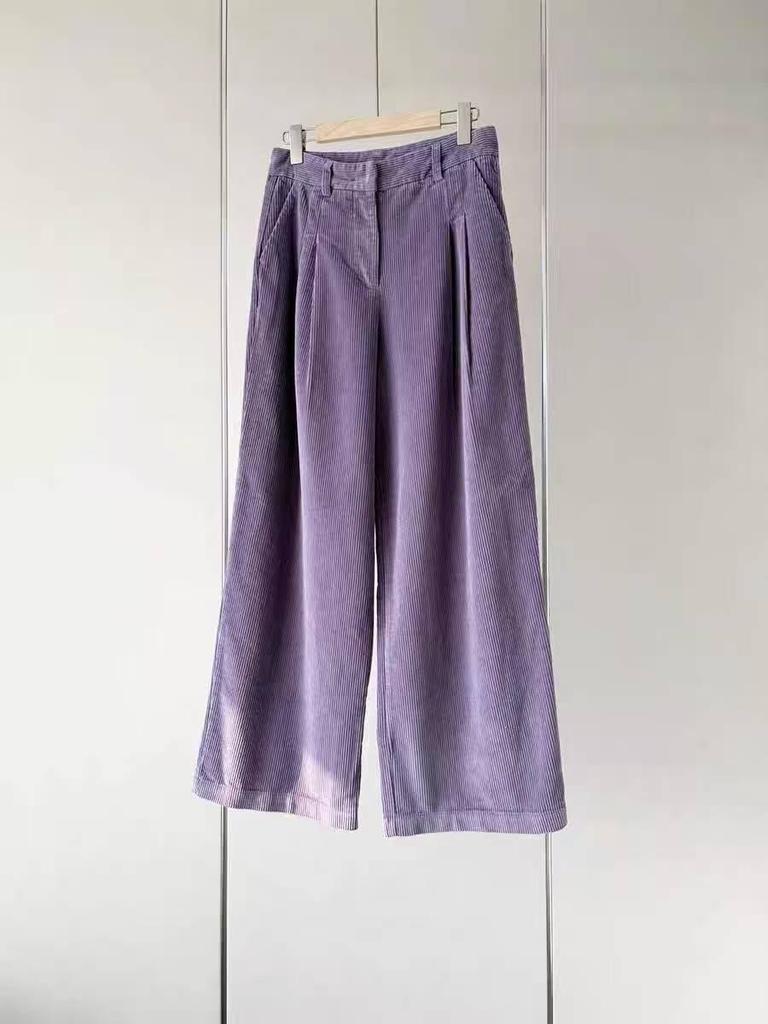 Широкие брюки с высокой талией из лавандового вельвета, вдохновленные Ян Цайюй - Осенне-зимний ретро-французский стиль