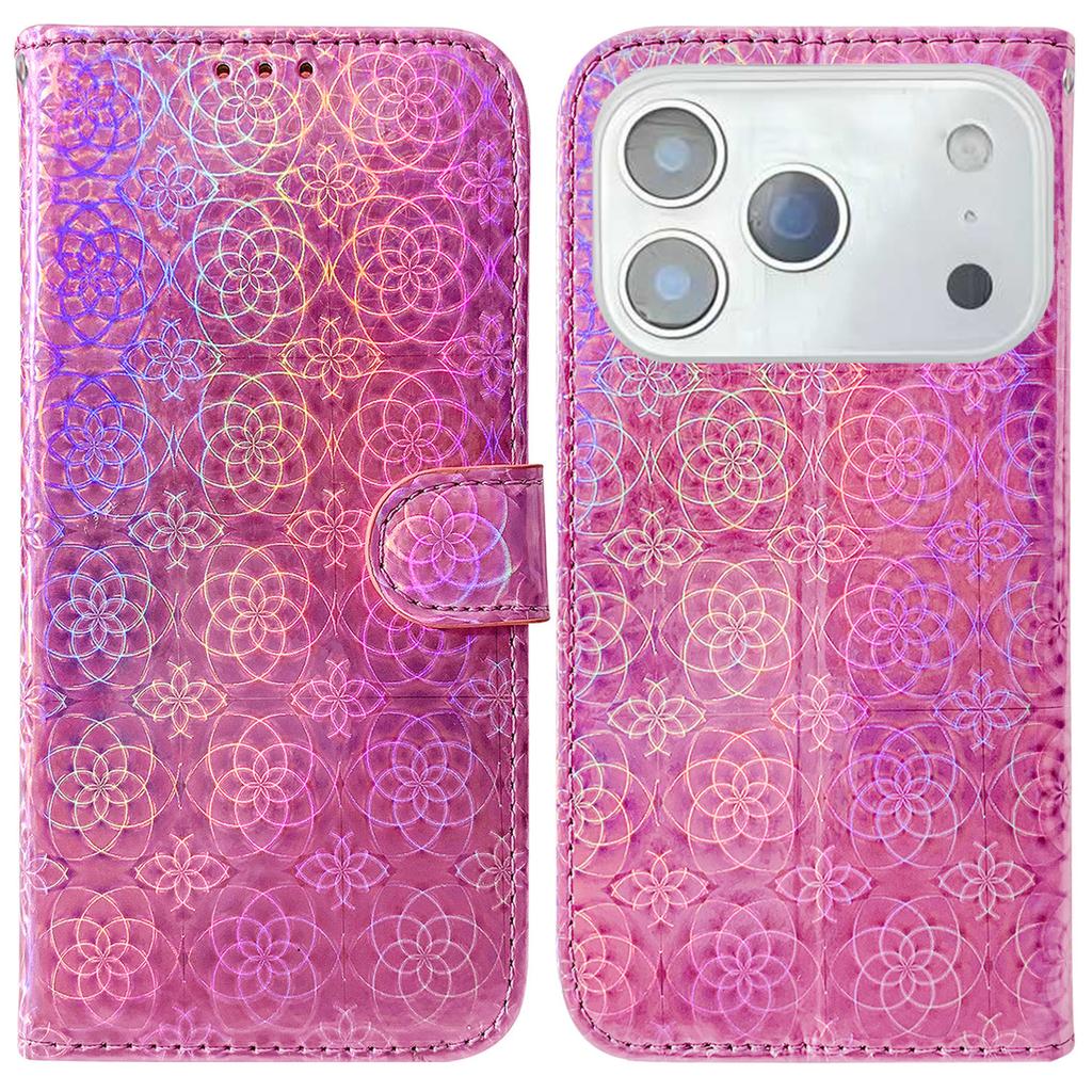 For iPhone 17 Pro Max Stand Case Dazzling Flower Leather Phone Cover with Wrist Strap
