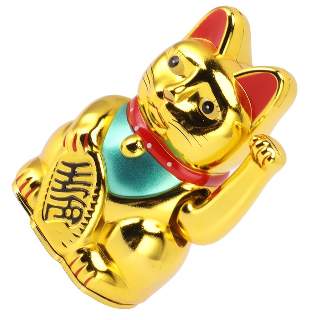 4 Inch Lucky Cat Decor Hand Waving Welcoming Cat for Home Desk Ornament Gift Giving Gold