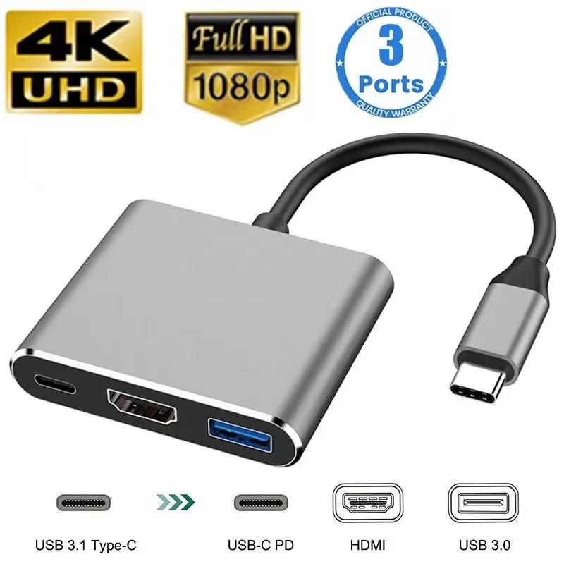 USB C HUB 3 в 1 Тип C 3.0 к HDMI-совместимой док-станции PD Быстрая зарядка 4K HDMI-адаптер-разветвитель для Mac book Телефон Компьютер