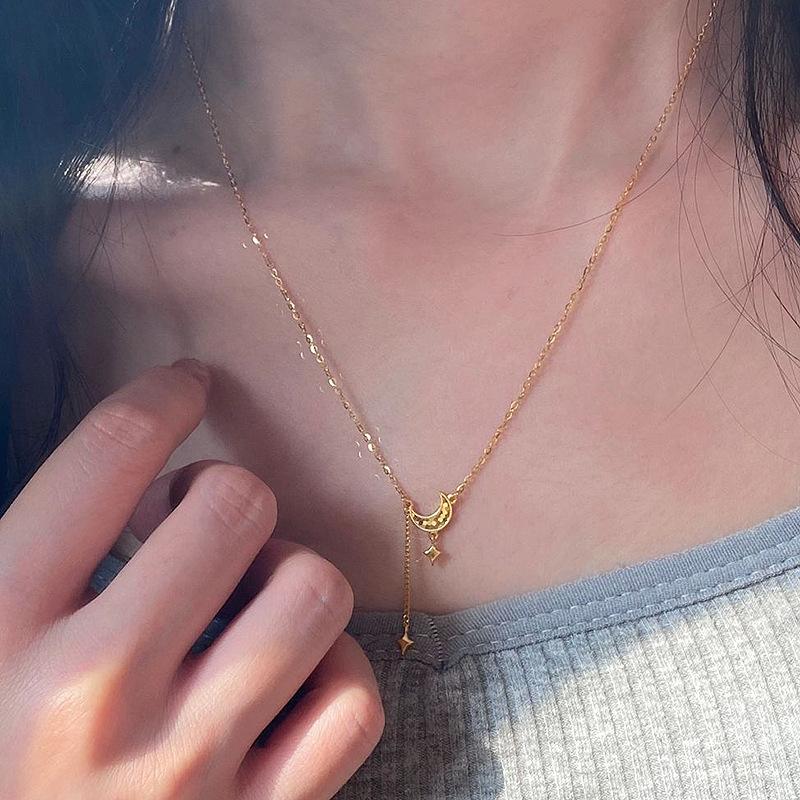 Inspired Sparkling Star Moon Necklace Creative Design Irregular Broken Ice Pendant Tassel Collar Chain Wedding