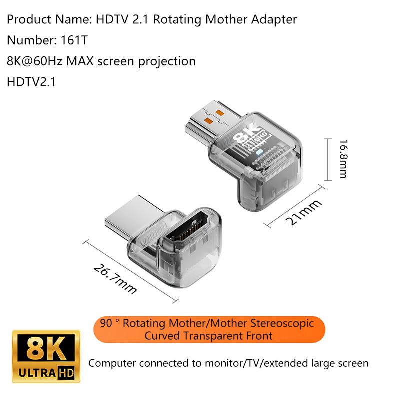 HOT! 2.1 Male To Female Adapter 8K@60Hz Male To Female Connector Up Down Angle 90 270 360 Degree For HDMI Cable PC Laptop HDTV