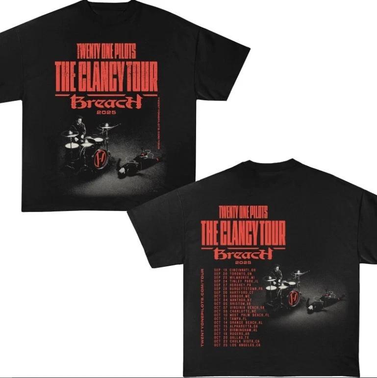 Футболка Twenty One Pilots 100% Хлопок Мужские Футболки Топ, Breach Tour 2025 Унисекс С Принтом 100% Хлопок Мужские Футболки Топ