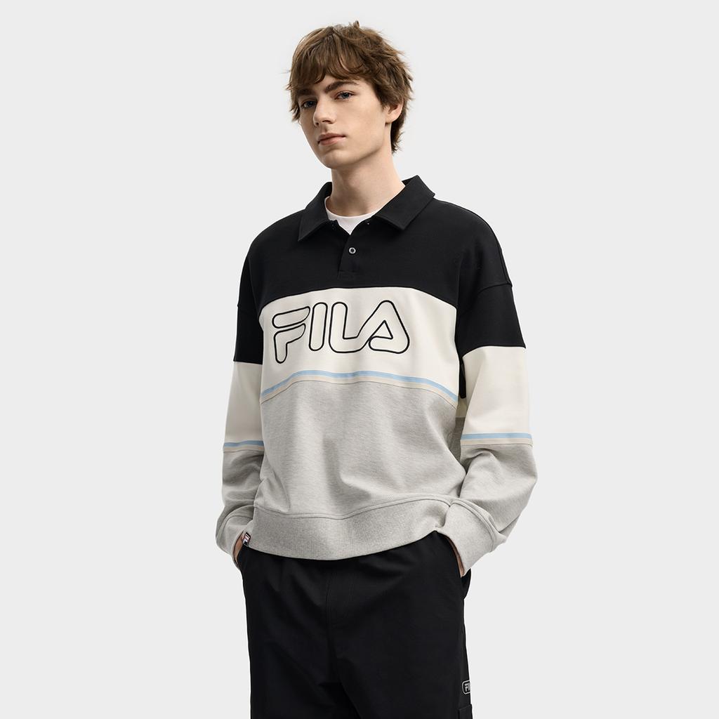 Fila Оригинальная Мода Классический Ретро Универсальная Удобная Вязаная Футболка-поло с Длинным Рукавом Мужские топы F11M549209FBK