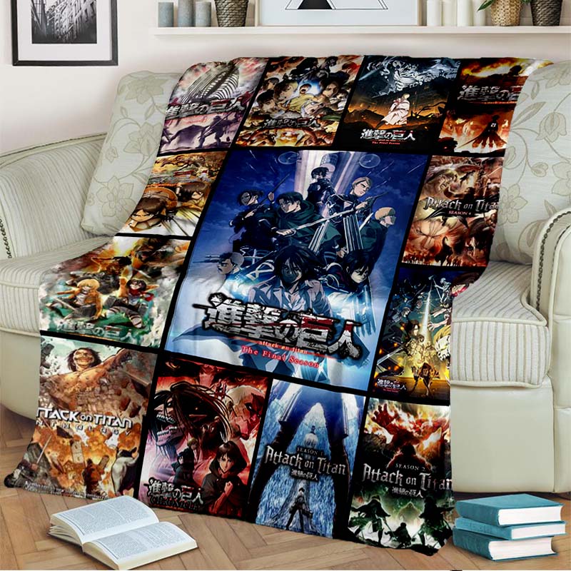 3D Cartoon Attack On Titan Blanket Flannel Blanket Throw Blanket Eren Jaeger Blanket Children's Blanket for Living Room Bed Gift