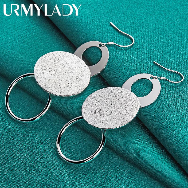 URMYLADY 925 серебро свадебный рождественский подарок ретро двойной матовый геометрический кулон ожерелье серьги модные комплекты ювелирных изделий