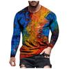 Round Neck 3D Graffiti Printed Top Casual Long Sleeved Men's T-shirts - Soft Medium Stretch Polyester Fabric Spring and Autumn Relaxed Fit Clothing