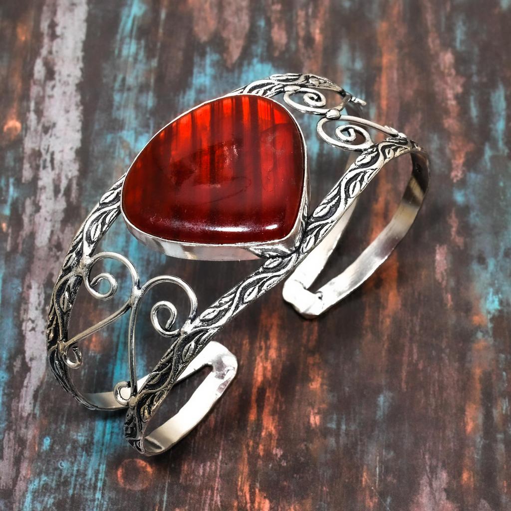 Ювелирные изделия из стерлингового серебра 925 пробы с красным лабрадоритом и драгоценным камнем ручной работы, регулируемый браслет