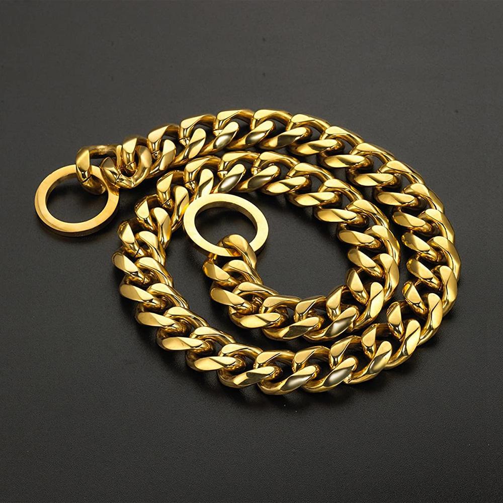 15 мм ошейник для собак из нержавеющей стали с золотой цепочкой, роскошная кубинская цепочка, прочная тренировочная цепь P для больших собак, доберманов, питбулей, ротвейлеров