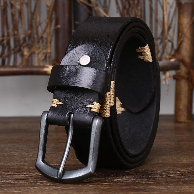 Мужской ремень ручной работы из состаренной воловьей кожи в стиле ретро с пряжкой в корейском стиле, модный джинсовый ремень
