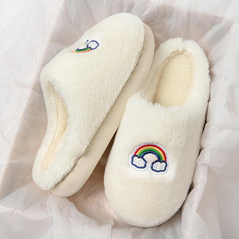 Модные зимние тапочки с героями мультфильмов, модная корейская версия для мужчин, женщин, пар, радужная домашняя обувь на толстой подошве из хлопка с противоскользящей подошвой, повседневная обувь