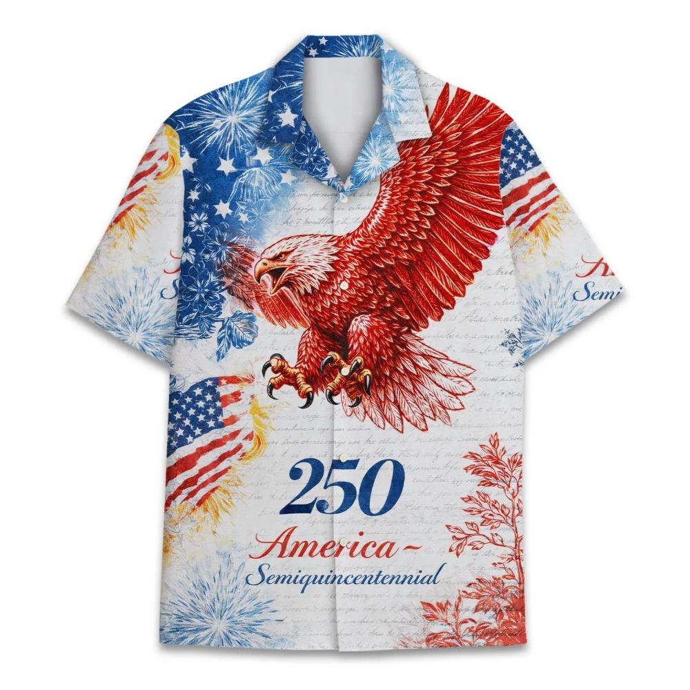250 Лет Свободы Гавайская Рубашка 1776 2026 Патриотический Орел Колокол Свободы 4 Июля Рубашка Алоха Для Мужчин Женщин одежда