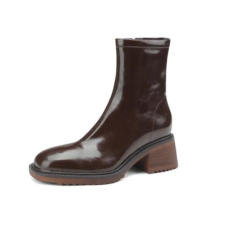 Модные новые зимние ботинки для женщин, осенние короткие ботинки, квадратный носок, массивный каблук, женские теплые шерстяные ботинки, обувь на платформе, туфли на высоком каблуке