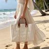 Пляжная сумка с вышивкой жемчугом холщовая сумка на цепочке большая вместительная сумка-тоут женская сумка через плечо для покупок