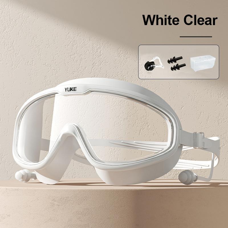 Профессиональные очки для плавания в большой оправе с затычками для ушей, противотуманные очки с широким обзором для подводного плавания, очки для плавания для мальчиков и девочек, очки для бассейна, пляжа, водонепроницаемые очки