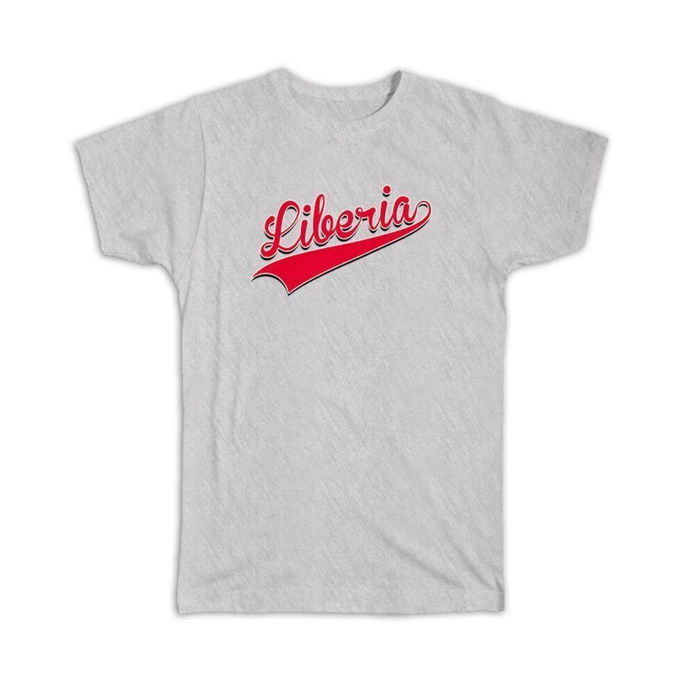 Gift T-Shirt : Liberia Flag Varsity Script Baseball Beisbol Country Pride