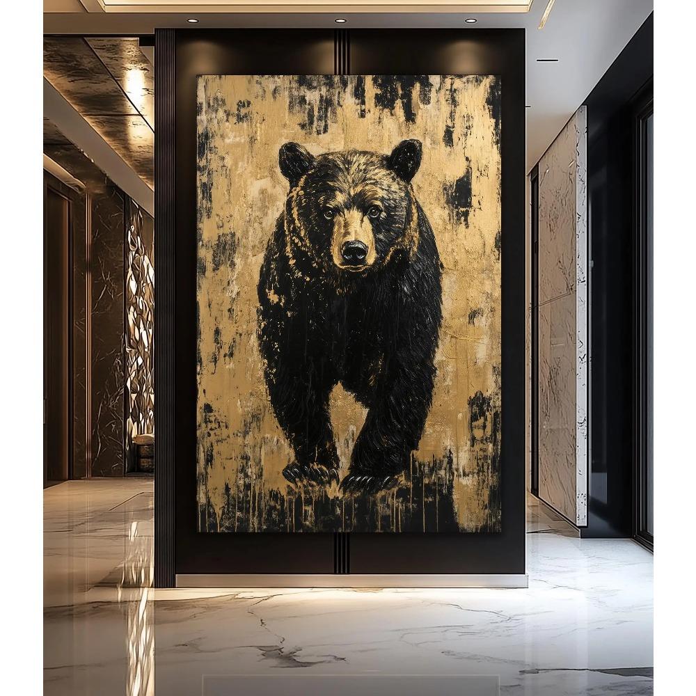 Fox Elephant Eagle Canvas Painting Black Gold Animal Print Poster Luxury Wild Animal Decoration Abstract Modern Gold Home Decor