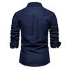 Men's Lapel Solid Color Button Denim Shirt Men's Casual Pocket Long Sleeve Washed Shirt