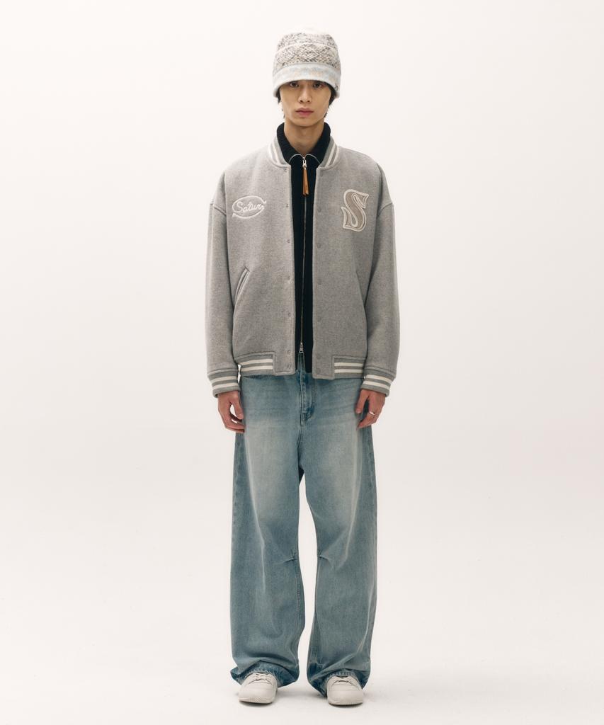 Satur S Applique Wool Varsity Jacket Grey