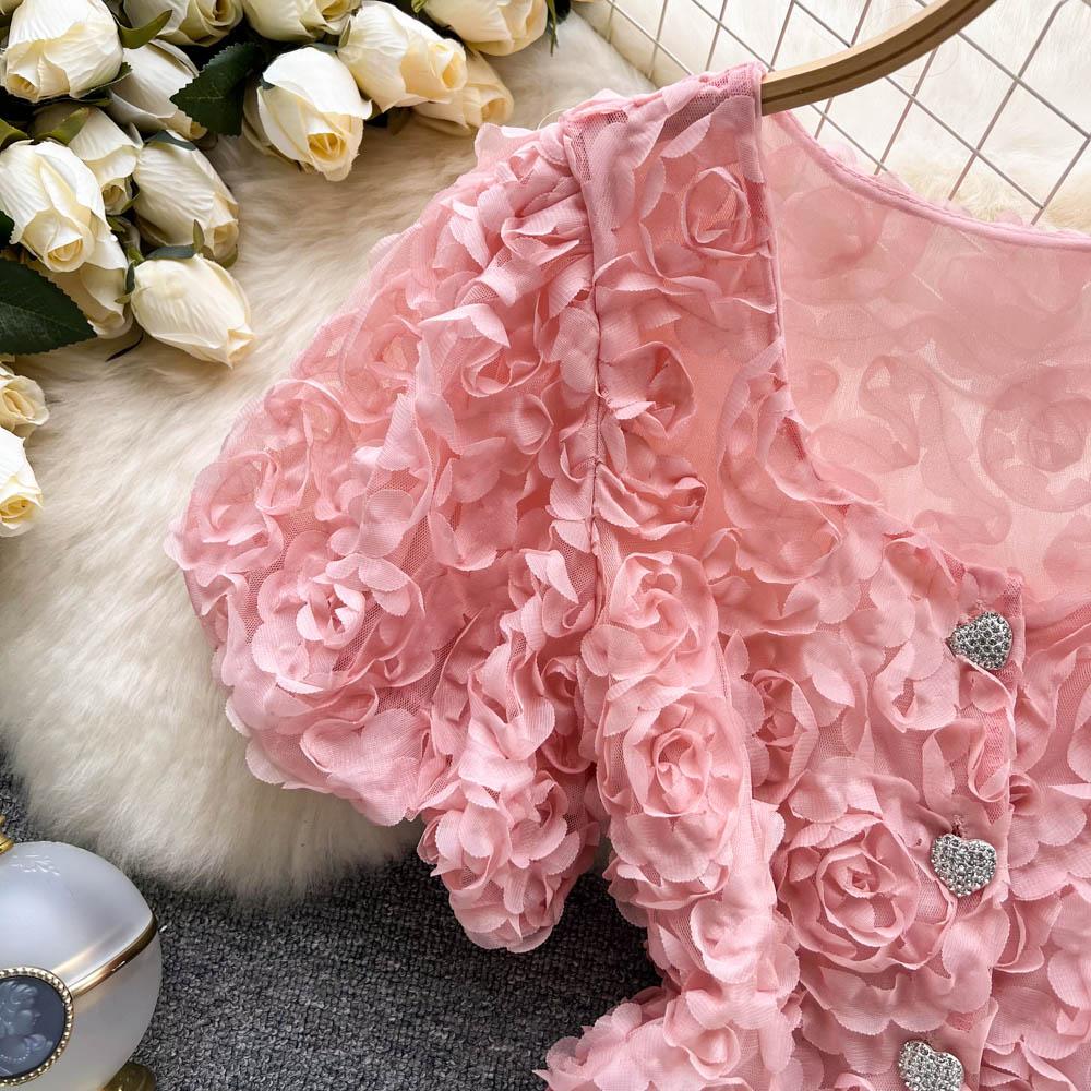 RUGOD Короткая темпераментная рубашка Niche Design Sense Mesh Flower, женская новая летняя тонкая однобортная универсальная рубашка