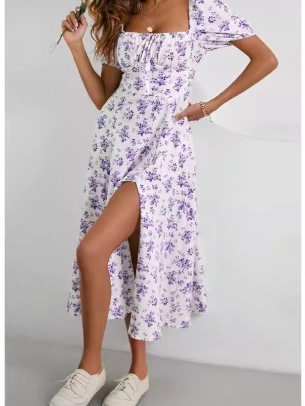 Весеннее платье с цветочным принтом, открытой спиной, облегающего кроя, на бретелях-спагетти и с разрезом для женщин