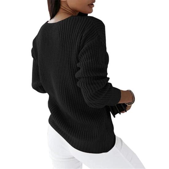 Winter Sweater Ribbed Cuff Cold Resistant Solid Color Female Slim Sweater Jumper Top for Daily Life