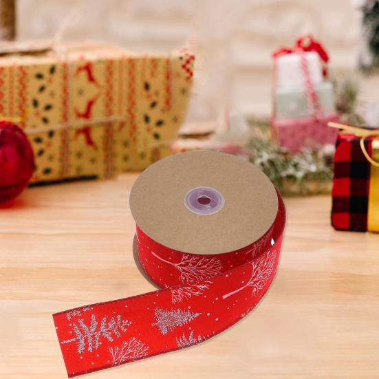 5 см Рождественская лента с проволокой, прозрачный принт, для DIY, более толстая, не выцветающая, для упаковки подарков, устойчивая к разрывам, для изготовления больших бантов, лента для рождественской елки для фестиваля