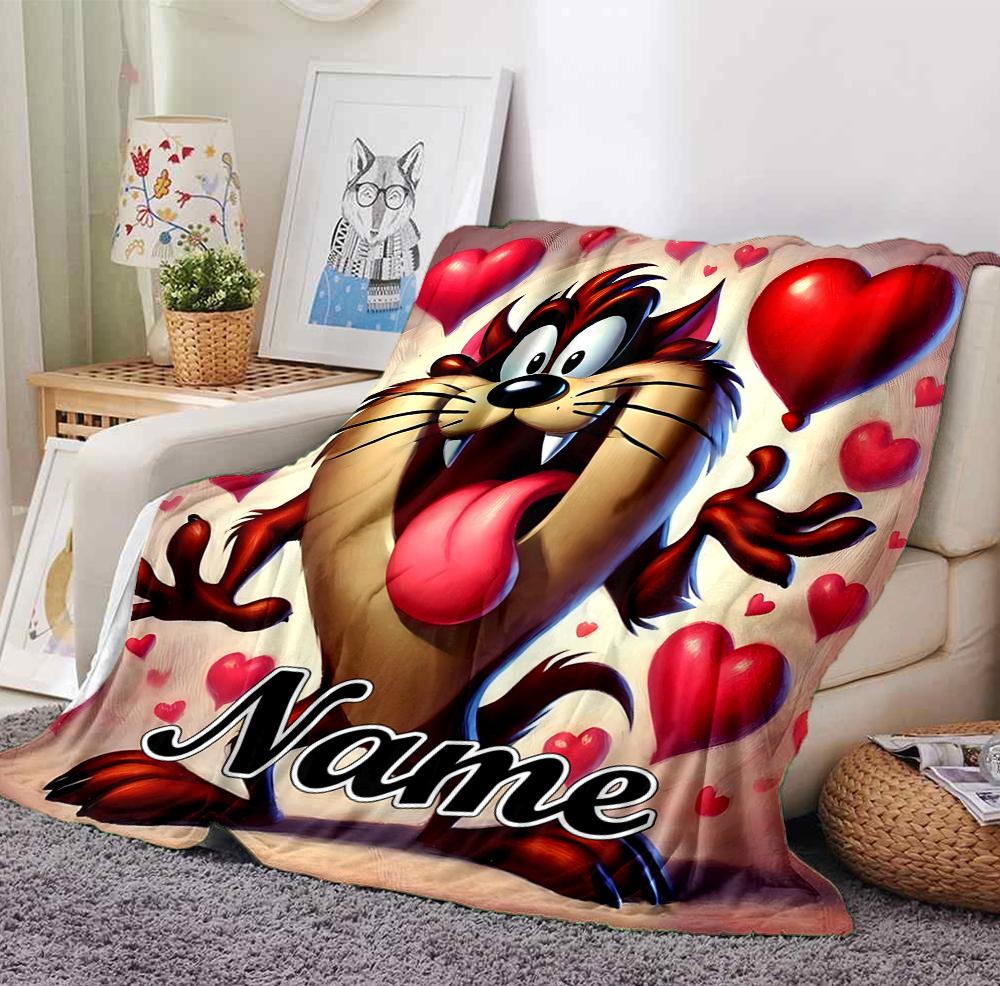 Custom Name Tazmanian Devil Flannel Blanket Throw Blanket Soft Warm Sofa Bed home Decor Unique Gift