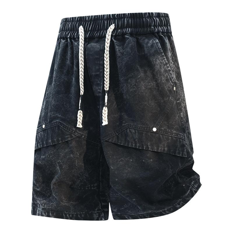 Men Summer Men's Short Pants Casual Washed Cotton Workwear Straight Leg Cargo Shorts Elastic Waist Shorts Pants