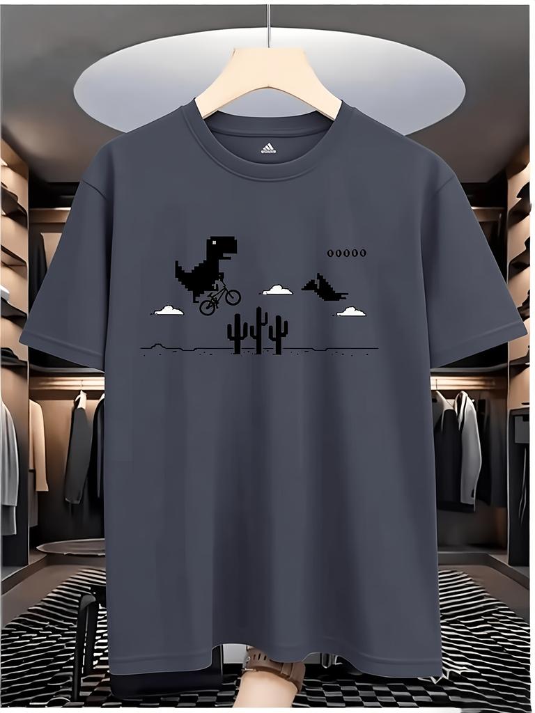 Dinosaur Riding And Cactus Desert Night Design Print Casual RoundNeck ShortSleeved Summer TShirt T Shirt