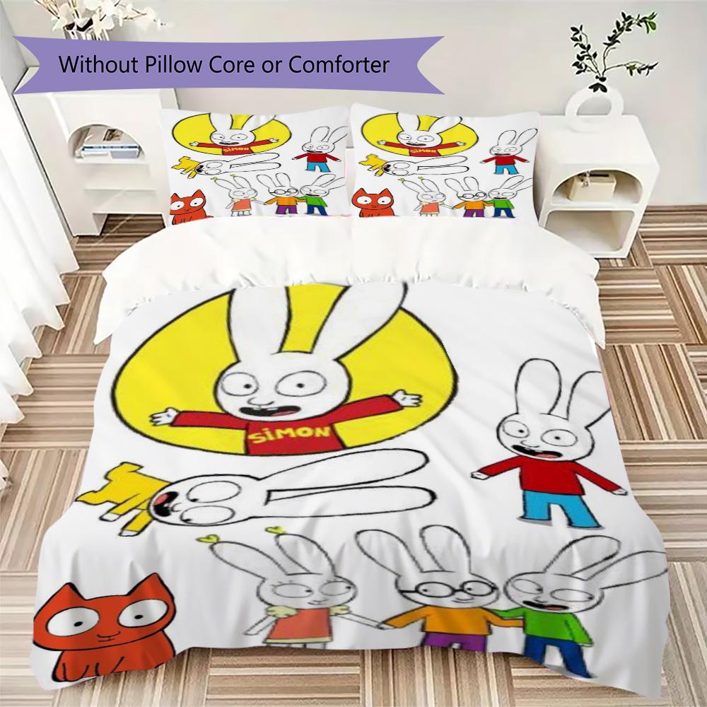 Simon the Rabbit Pattern Bedding uilt Set uilt Cover Pillowcase Home Decoration Birthday Gift (1 * duvet cover + 2 * pillowcase without core)157