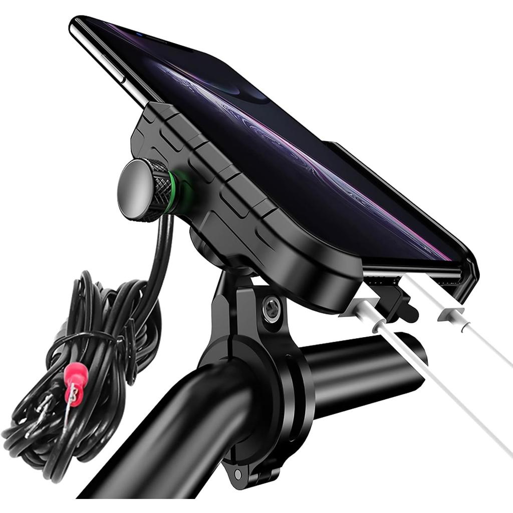 Держатель для телефона на мотоцикл, зарядное устройство, разъем USB/QC 3.0 с выключателем, водонепроницаемый на 360°, зарядное устройство USB, алюминиевый руль/зеркало для просмотра телефонов с диагональю 3,5–6 дюймов