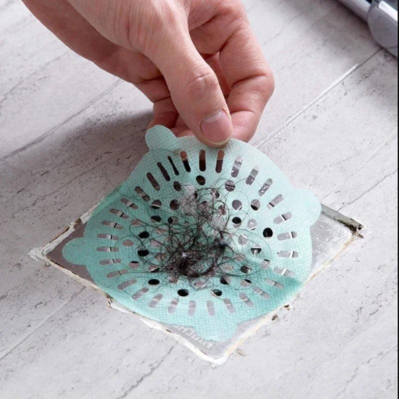 50pcs 10x10cm Disposable Floor Drain Stickers Anti-blocking Filter Floor Drain Mesh Sticker Hair Catcher Stopper Shower Drain