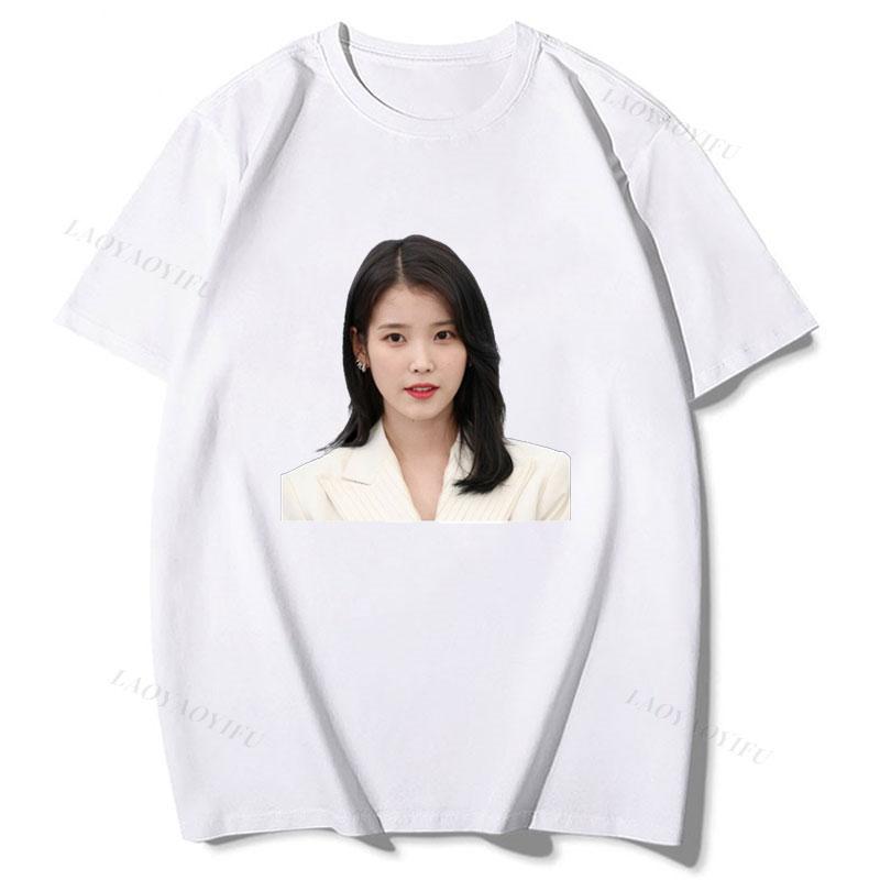 IU Tshirt Unisex Women Unisex Lee Ji Eun Fans Clothes Popular Shirts Uaena Short Sleeve Round Neck Streetwear Kpop Top