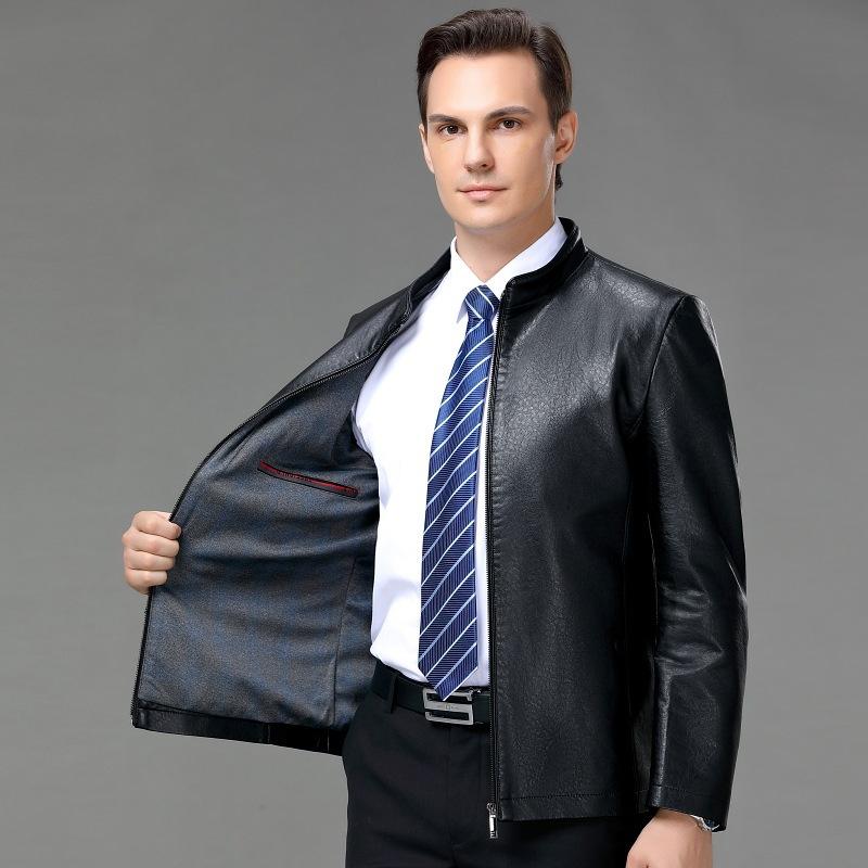 Кожаная куртка мужская осенне-зимняя, новый стиль, деловая, повседневная, из натуральной кожи, мужская куртка из натуральной кожи с воротником-стойкой, мотоциклетная куртка