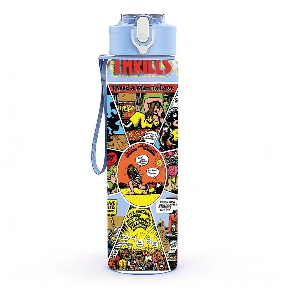 1PC Colorful Collage 750ml sports water bottle leakproof straw lid outdoor office home