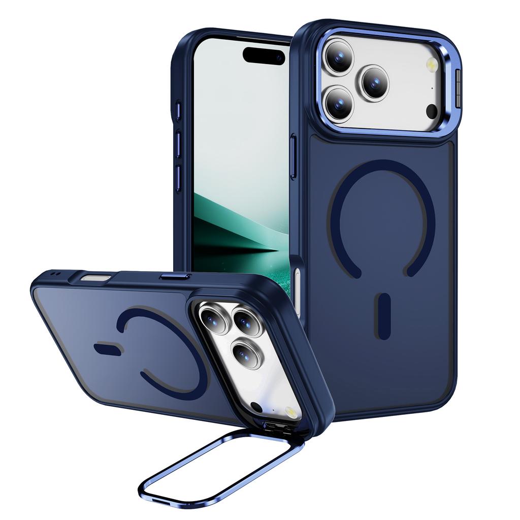 For iPhone 17 Pro Magnetic Case with Lens Kickstand Skin-Touch PC + TPU Phone Cover