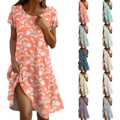 Платье в стиле бохо с коротким рукавом для женщин, повседневное, свободного кроя, летнее, сарафан с цветочным принтом и карманами